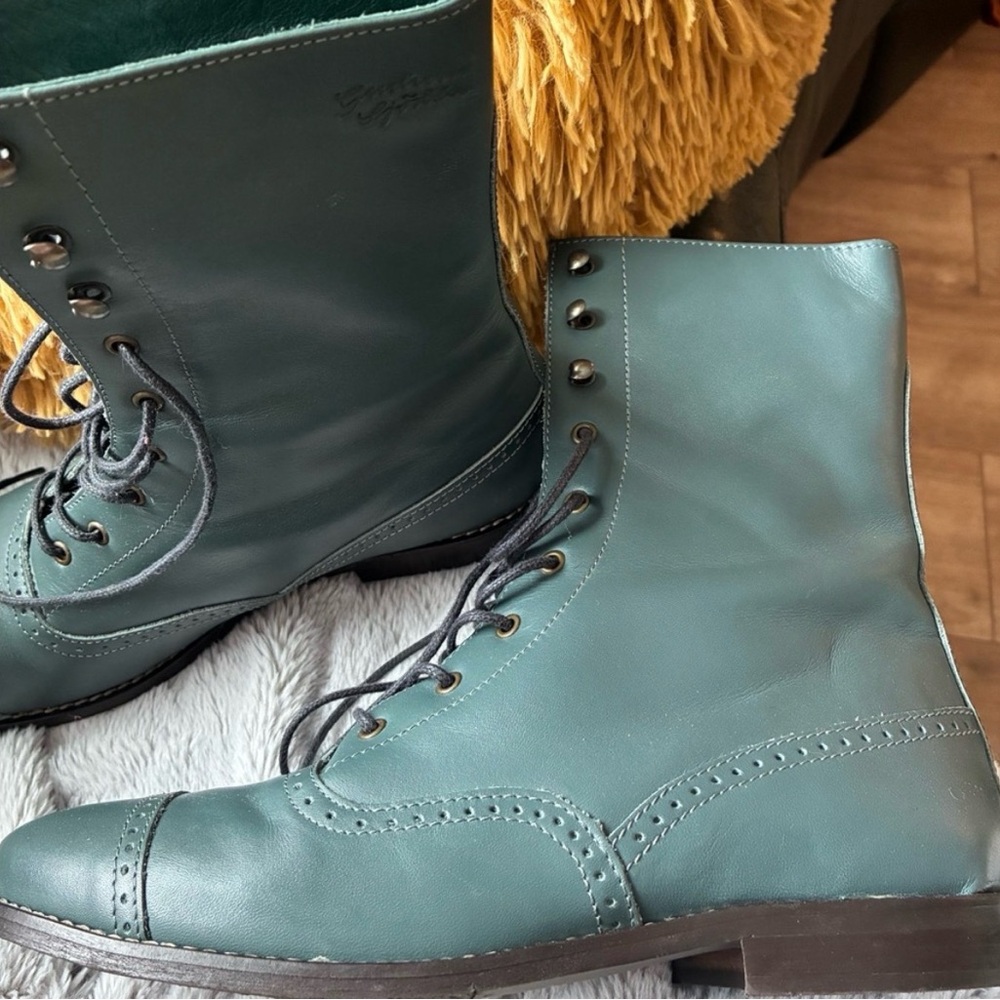 Gudrun Sjoden Women's Lace-Up Green/blue Grannie, Leather Ankle Boots - Picture 2 of 6